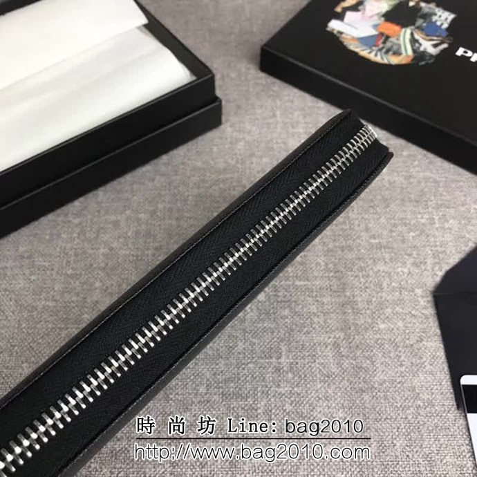 PRADA普拉達 官網同步 爆款 頂級原單十字紋牛皮 男士單拉鏈錢包 2ML317 DD1706